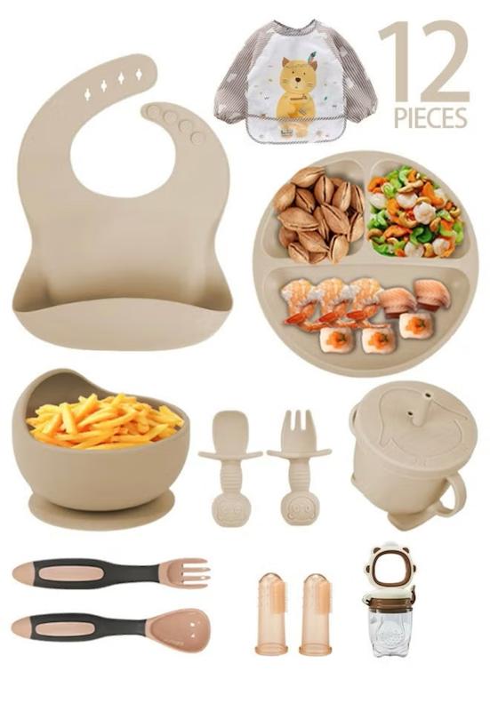 ست ۱۲ تکه غذاخوری سیلیکونی کودک و نوزاد (Silicone Baby Feeding Set - 12 Pcs)