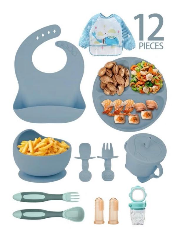 ست ۱۲ تکه غذاخوری سیلیکونی کودک و نوزاد (Silicone Baby Feeding Set - 12 Pcs)