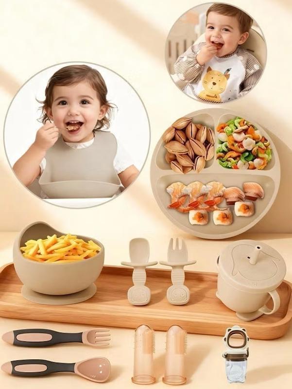 ست ۱۲ تکه غذاخوری سیلیکونی کودک و نوزاد (Silicone Baby Feeding Set - 12 Pcs)