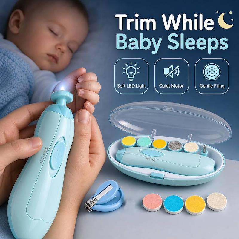 ناخنگیر برقی و سوهان نوزاد ۱۲ در ۱ گنکر (Gnker 12-in-1 Baby Electric Nail Trimmer Kit - Blue)