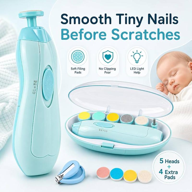 ناخنگیر برقی و سوهان نوزاد ۱۲ در ۱ گنکر (Gnker 12-in-1 Baby Electric Nail Trimmer Kit - Blue)