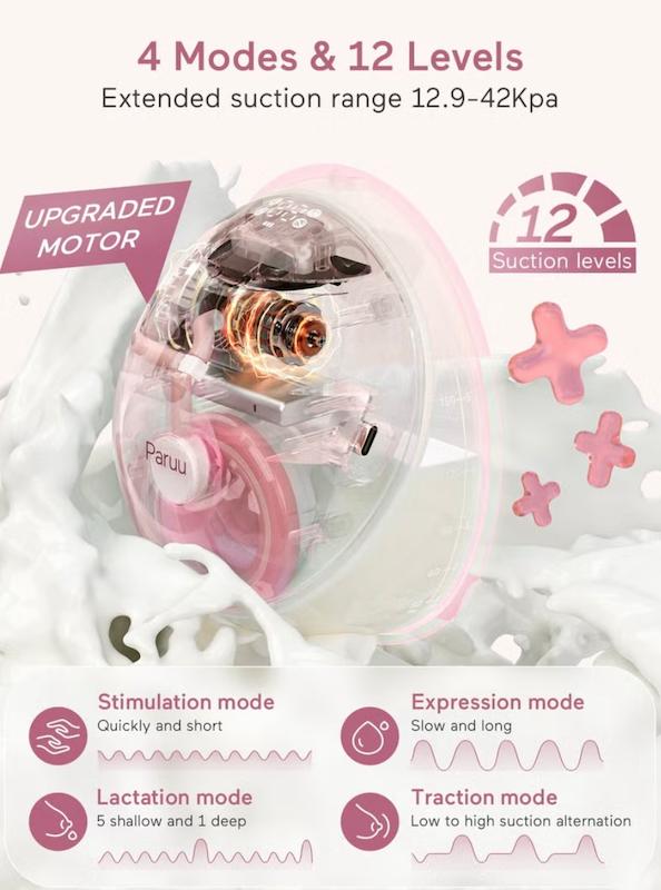 شیردوش برقی پوشیدنی و بدون دست پارو مدل P20 (Paruu P20 Hands-Free Wearable Breast Pump)