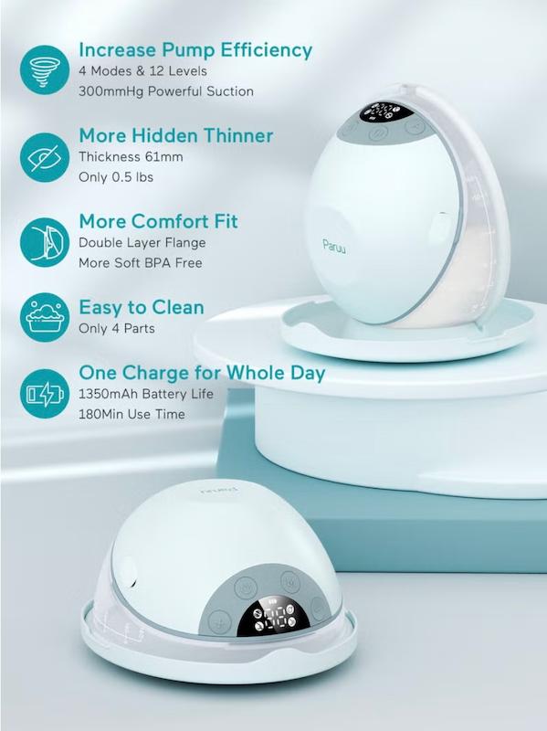 شیردوش برقی پوشیدنی و بدون دست پارو مدل P20 (Paruu P20 Hands-Free Wearable Breast Pump)