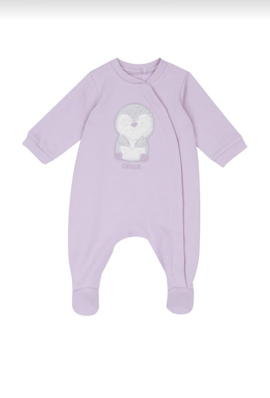 سرهمی نوزادی جلوباز طرح پنگوئن ارغوانی چیکو | Chicco sleepsuits 