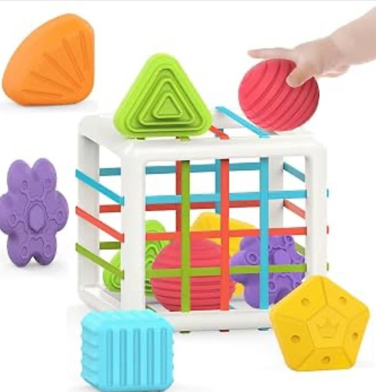 مکعب هوش و جاگذاری اشکال با بندهای کشی (Shape Sorting Cube)