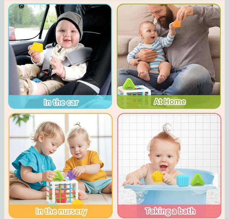 مکعب هوش و جاگذاری اشکال با بندهای کشی (Shape Sorting Cube)