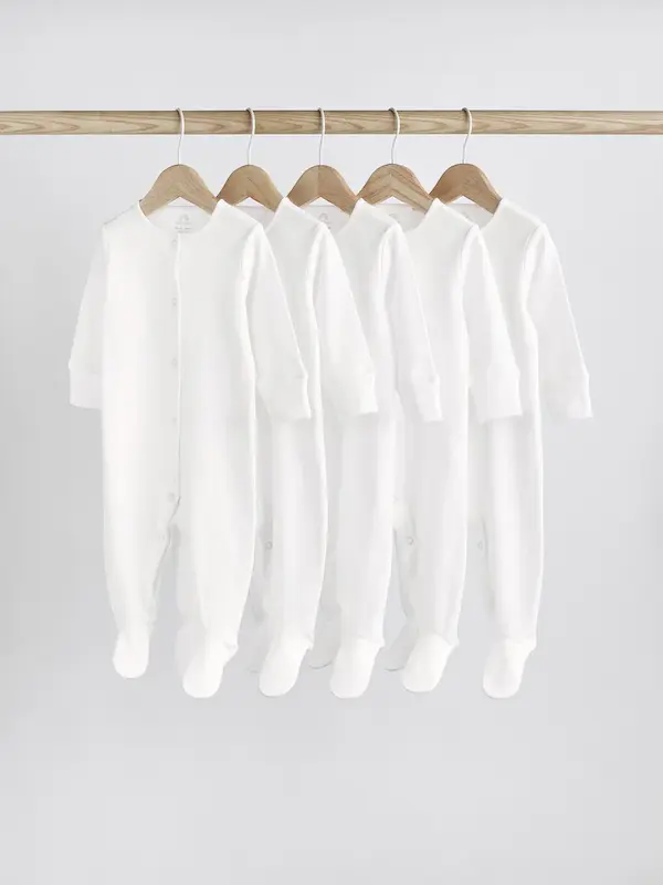 پک ۵ عددی سرهمی نوزادی ۱۰۰٪ پنبه سفید نکست (Sleepsuits)