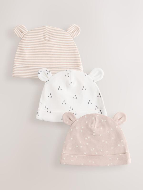 ست کلاه نوزادی ۳ عددی نخی گوش‌دار خنثی  | Next baby beanies 