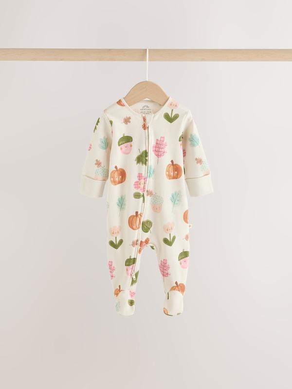 ست سرهمی ۳ عددی زیپ‌دار طرح کدو تنبل و سبز مریم‌گلی نکست | Next sleepsuits 