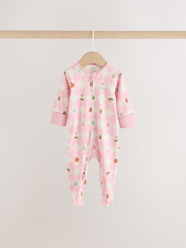 ست سرهمی ۳ عددی زیپ‌دار طرح کدو تنبل و سبز مریم‌گلی نکست | Next sleepsuits 