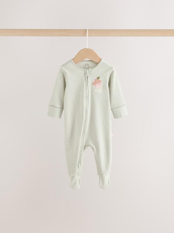ست سرهمی ۳ عددی زیپ‌دار طرح کدو تنبل و سبز مریم‌گلی نکست | Next sleepsuits 