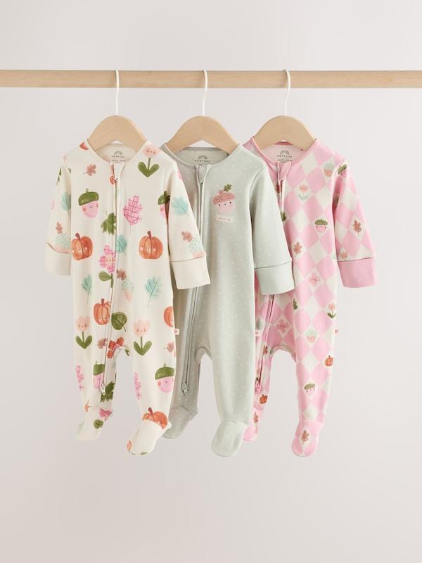 ست سرهمی ۳ عددی زیپ‌دار طرح کدو تنبل و سبز مریم‌گلی نکست | Next sleepsuits 