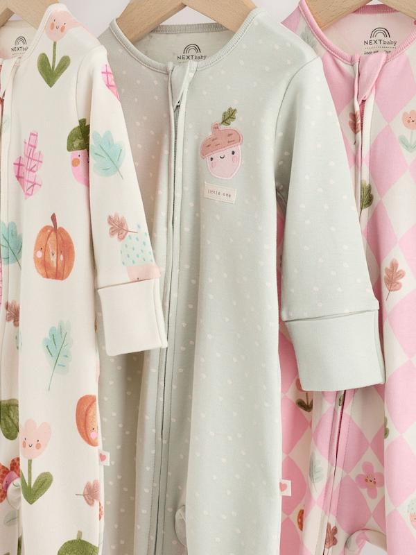 ست سرهمی ۳ عددی زیپ‌دار طرح کدو تنبل و سبز مریم‌گلی نکست | Next sleepsuits 