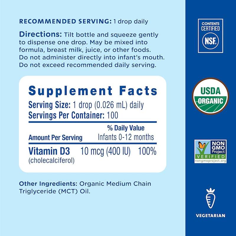 قطره ویتامین D3 ارگانیک نوزاد مامیز بلیس (Mommy's Bliss Organic Vitamin D Drops)