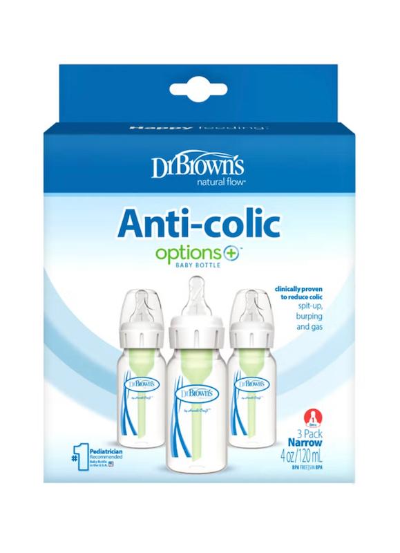پک ۳ عددی شیشه‌شیر ضدکولیک طلقی دهانه باریک ۱۲۰ میل دکتر براونز (Dr. Brown's Options+ PP Narrow Bottle 120ml - Pack of 3)