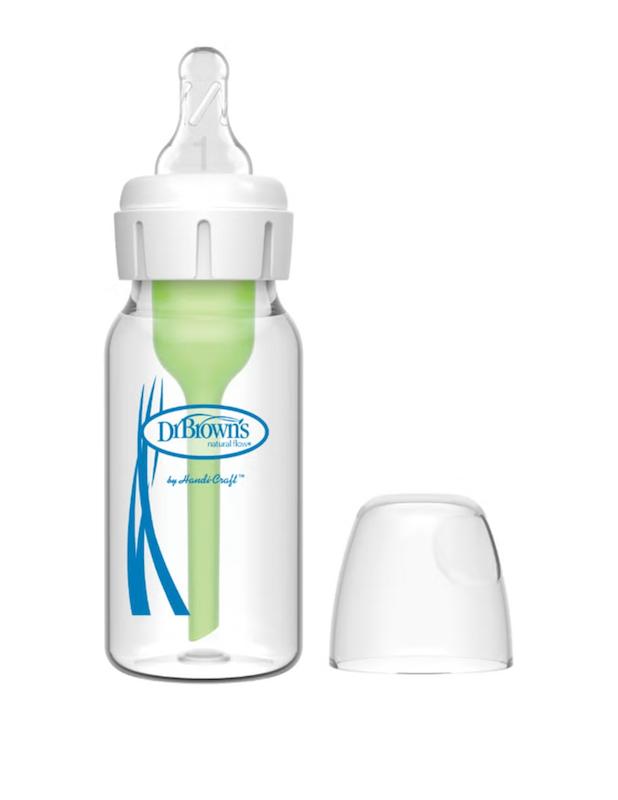 شیشه‌شیر پیرکس (شیشه‌ای) ضدکولیک دهانه باریک ۱۲۰ میل دکتر براونز (Dr. Brown's Options+ Narrow Glass Bottle 120ml)