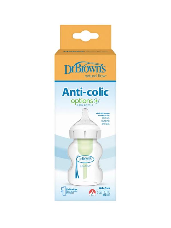 شیشه‌شیر ضدکولیک طلقی دهانه عریض ۱۵۰ میل دکتر براونز (Dr. Brown's Options+ Wide-Neck PP Bottle 150ml)