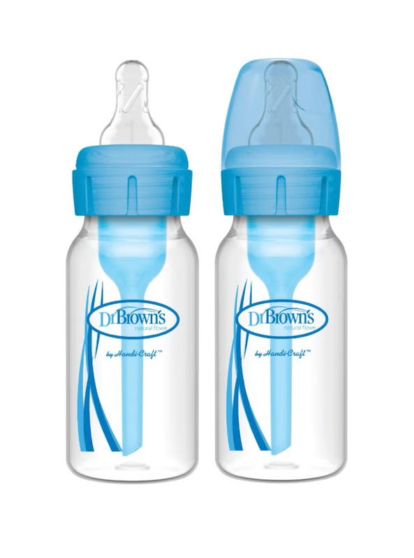 پک ۲ عددی شیشه‌شیر ضدکولیک طلقی دهانه باریک ۱۲۰ میل آبی دکتر براونز (Dr. Brown's Options+ PP Narrow Bottle 120ml - Blue 2-Pack)