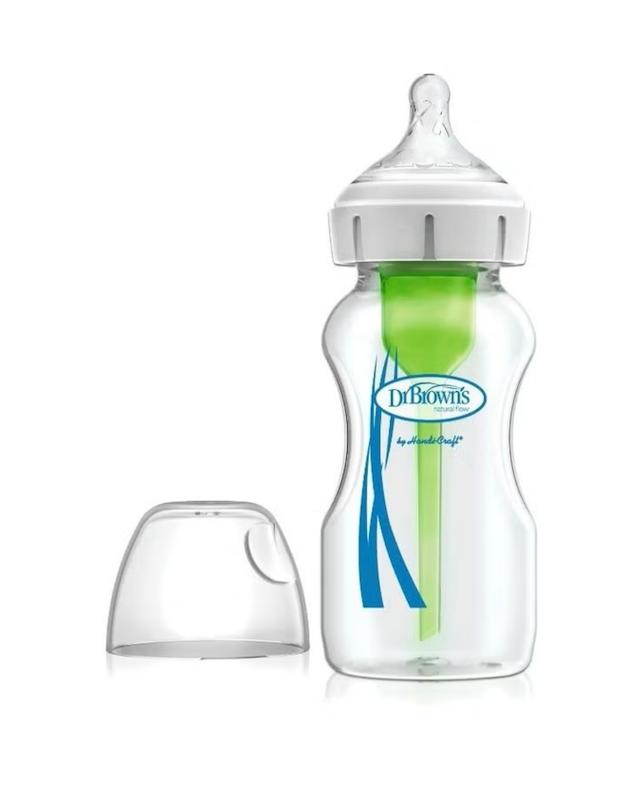 شیشه‌شیر پیرکس (شیشه‌ای) ضدکولیک دهانه عریض ۲۷۰ میل دکتر براونز (Dr. Brown's Options+ Wide-Neck Glass Bottle 270ml)
