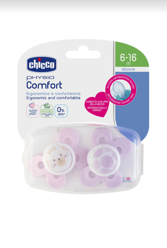 پستانک سیلیکونی ارتودنسی دوتایی چیکو مدل فیزیو کامفورت طرح کاپلان | Chicco pacifier 