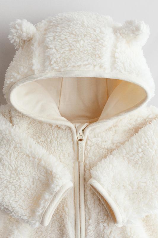 کاپشن پرزدار کلاه‌دار نوزادی اچ اند ام مدل پایل جکت | H&M Pile Jacket