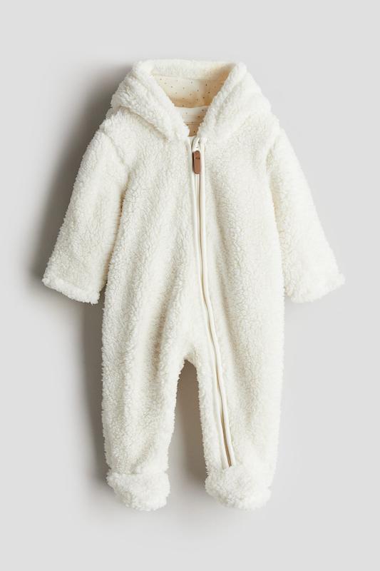 سرهمی پرزدار سرتاسر کلاه‌دار نوزادی اچ اند ام مدل پایل آل این وان سویت | H&M Pile All-in-One Suit with Ears