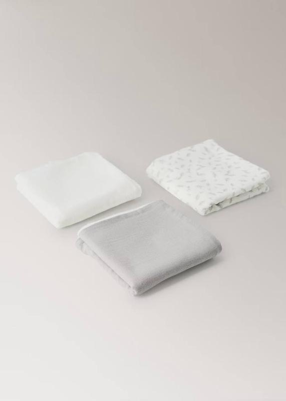 ست قنداق ۳ عددی نخی طرح‌دار نوزادی منگو |  Mango Cotton Leaf-Patterned 3-Piece Baby Swaddle Set