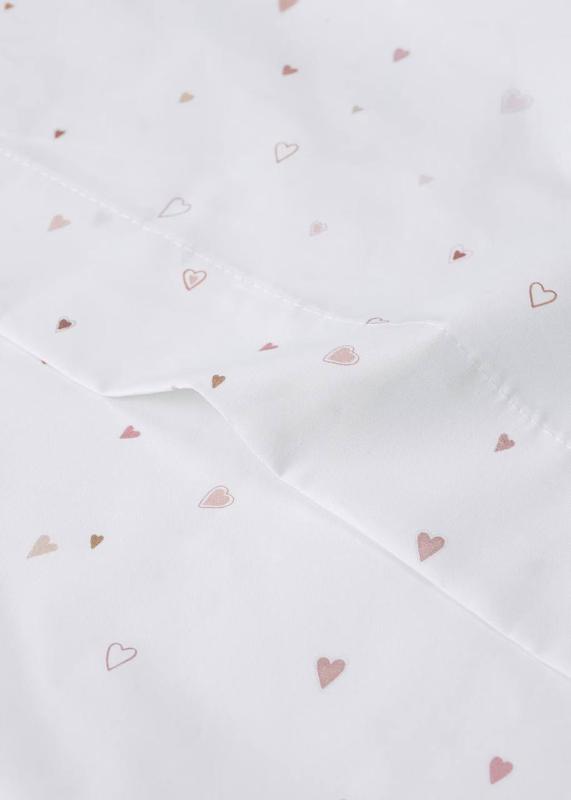 ست ملحفه رویی و روبالشی طرح قلب نوزادی منگو | Mango Heart-Patterned Top Sheet and Pillowcase Set for Mini Crib