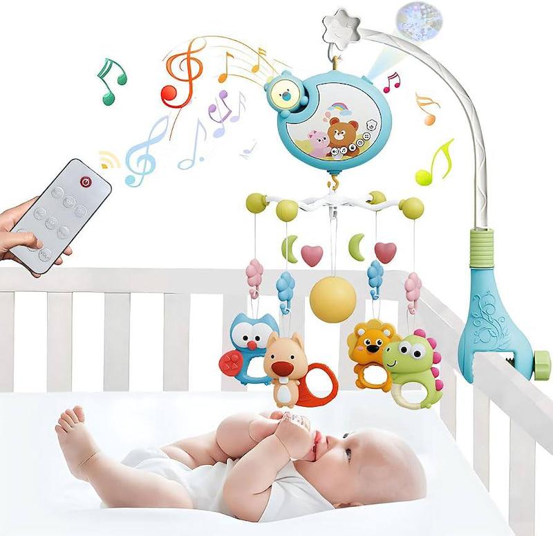 آویز تخت موزیکال و کنترل‌دار نوزاد مدل چرخان و چراغ‌دار | Baby Crib Mobile with Funny Rotation Musical Hanging Rattle