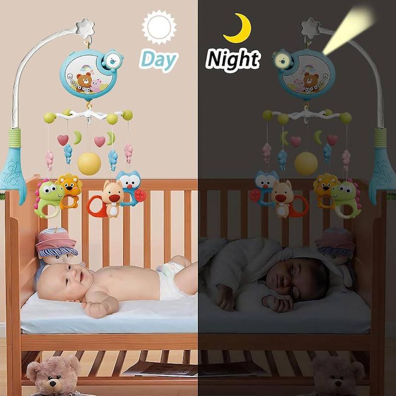 آویز تخت موزیکال و کنترل‌دار نوزاد مدل چرخان و چراغ‌دار | Baby Crib Mobile with Funny Rotation Musical Hanging Rattle