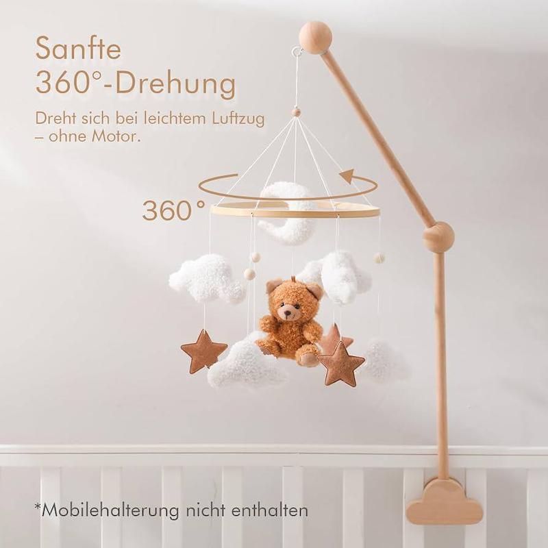 آویز تخت نوزاد چوبی برند پرامیس بیب طرح خرس و ماه | Promise Babe Wooden Baby Bed Mobile - Brown