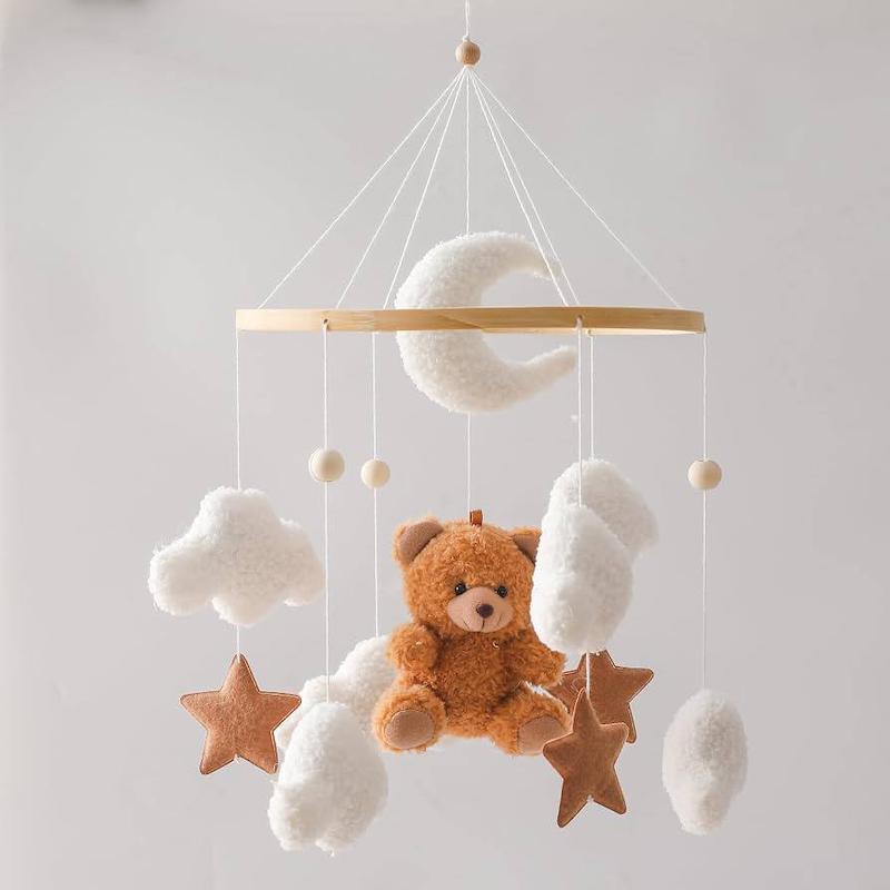 آویز تخت نوزاد چوبی برند پرامیس بیب طرح خرس و ماه | Promise Babe Wooden Baby Bed Mobile - Brown