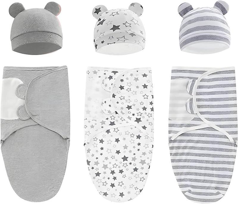 ست ۳ عددی قنداق و کیسه خواب نوزاد اسکای-تاچ همراه با کلاه گوش‌دار | SKY-TOUCH Baby Swaddle Blanket Wraps 3-Pack