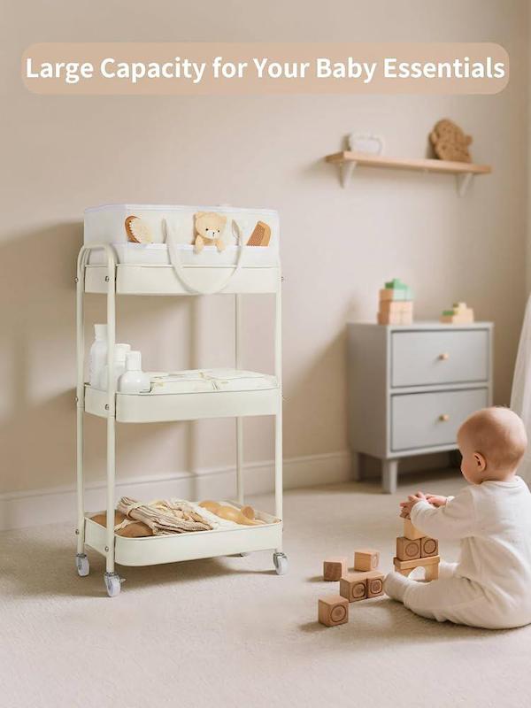ترالی چرخ‌دار و نظم‌دهنده لوازم نوزاد ۲ در ۱ فرتلا | Fortella 2-in-1 Rolling Diaper Cart & Nursery Organizer