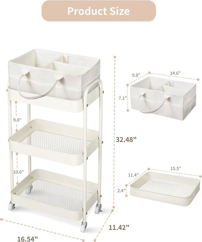 ترالی چرخ‌دار و نظم‌دهنده لوازم نوزاد ۲ در ۱ فرتلا | Fortella 2-in-1 Rolling Diaper Cart & Nursery Organizer