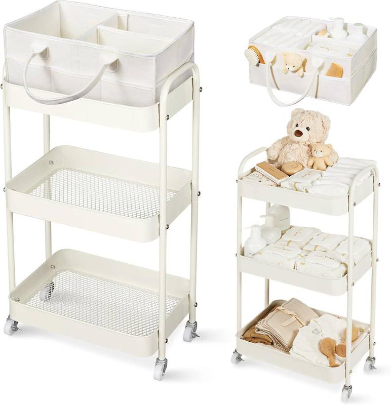 ترالی چرخ‌دار و نظم‌دهنده لوازم نوزاد ۲ در ۱ فرتلا | Fortella 2-in-1 Rolling Diaper Cart & Nursery Organizer