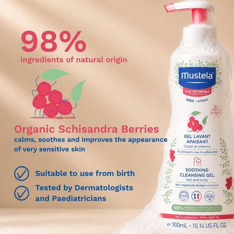 ژل شستشو و حمام تسکین‌دهنده مو و بدن ماستلا مخصوص پوست‌های بسیار حساس | Mustela Baby Soothing Cleansing Gel