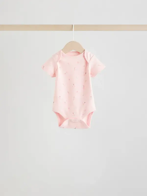 ست ۵ عددی بادی آستین کوتاه نوزادی صورتی و سفید گلدار |Next baby Bodysuits