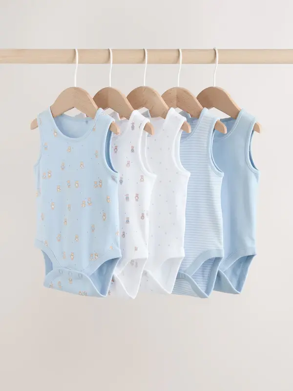 ست ۵ عددی بادی رکابی نوزادی آبی و سفید خرسی | Next Baby Long Sleeve Bodysuits