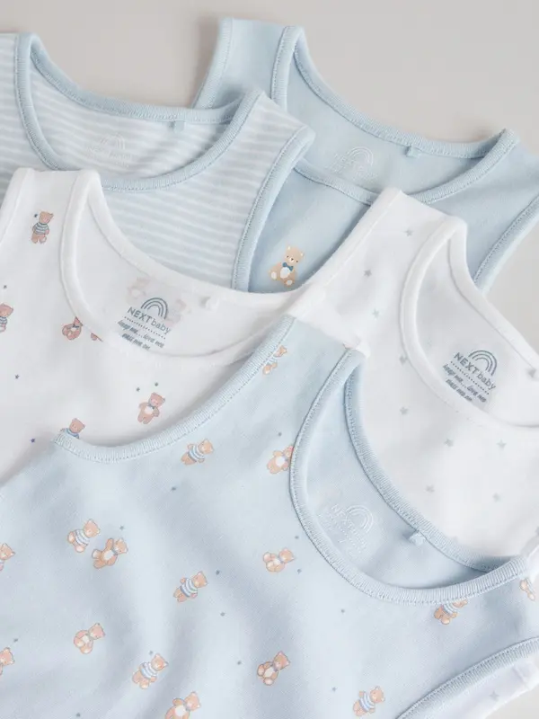 ست ۵ عددی بادی رکابی نوزادی آبی و سفید خرسی | Next Baby Long Sleeve Bodysuits