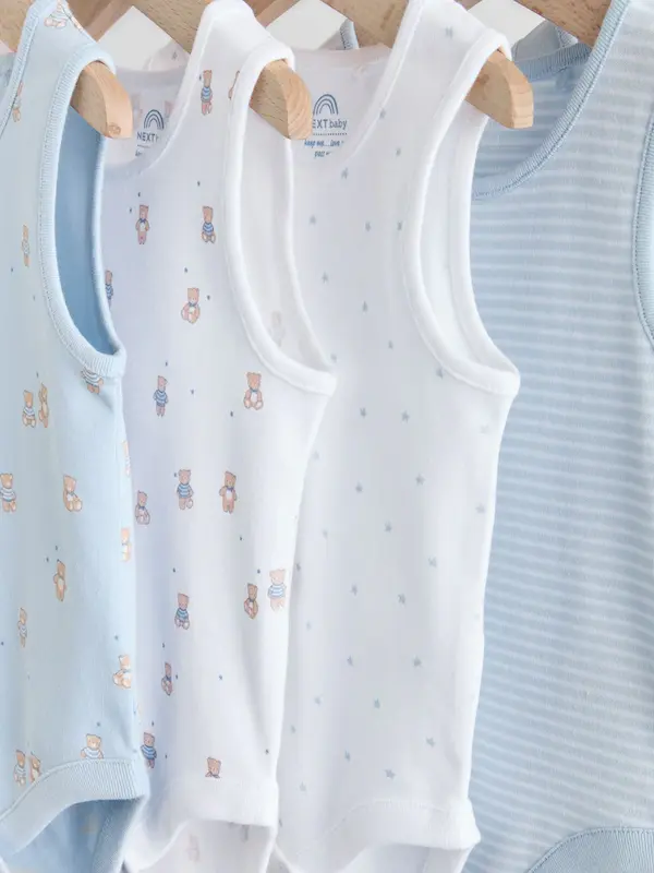 ست ۵ عددی بادی رکابی نوزادی آبی و سفید خرسی | Next Baby Long Sleeve Bodysuits