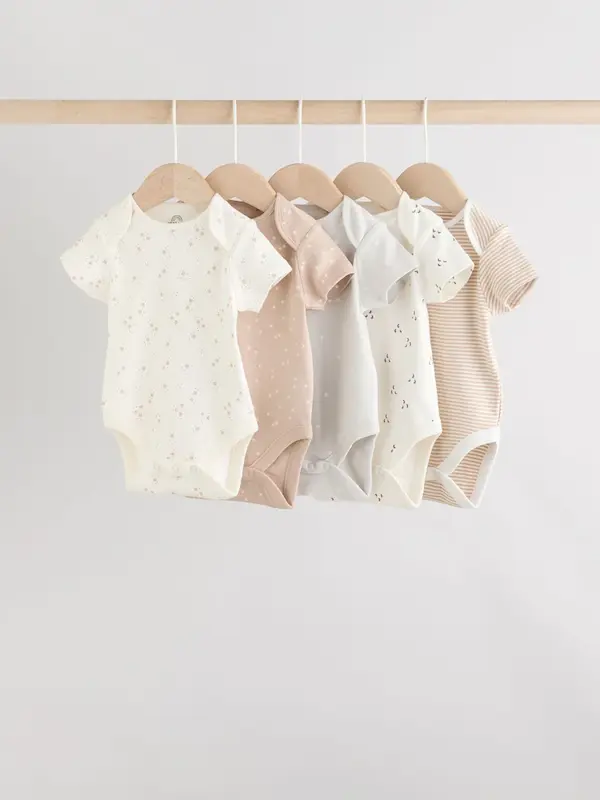 ست ۵ عددی بادی آستین کوتاه نوزادی کرم سفید ستاره ای |Next baby Bodysuits