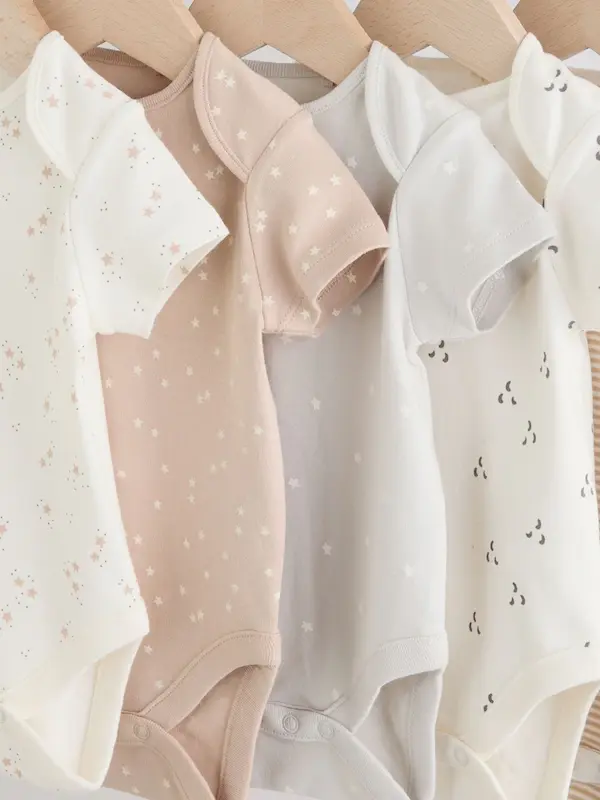 ست ۵ عددی بادی آستین کوتاه نوزادی کرم سفید ستاره ای |Next baby Bodysuits