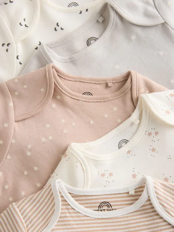 ست ۵ عددی بادی آستین کوتاه نوزادی کرم سفید ستاره ای |Next baby Bodysuits