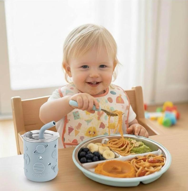 ست ۶ تکه غذاخوری استیل و سیلیکون  (PandaEar 6-in-1 Baby Feeding Set)