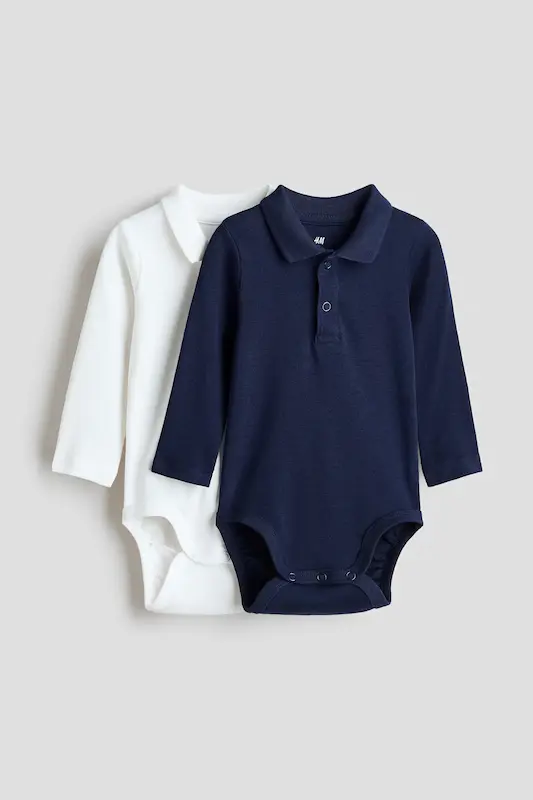 ست ۲ عددی بادی مدل پولو (یقه دار) نوزادی اچ‌اند‌ام | H&M bodysuit 