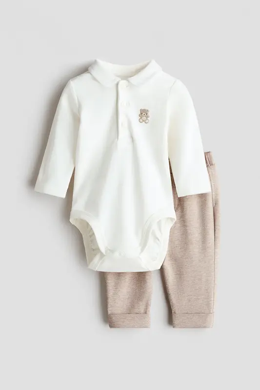 ست ۲ پارچه نوزادی طرح گلدوزی اچ اند ام | H&M baby set