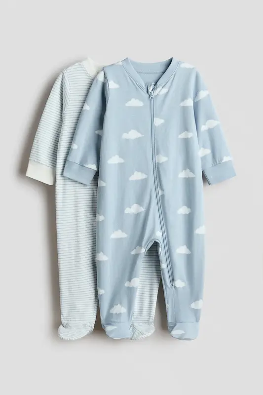 ست ۲ عددی سرهمی زیپ‌دار نوزادی | H&M sleepsuits 