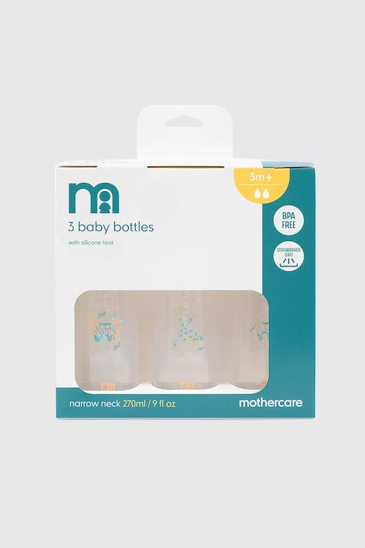 ست ۳ عددی شیشه شیر دهانه باریک مادرکر |  Mothercare Narrow Neck Bottles Blue Rocket