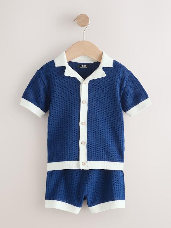 ست پیراهن پلوشرت بافت و شلوارک سرمه‌ای نکست | Next Navy Blue Knitted Polo Shirt and Shorts Set